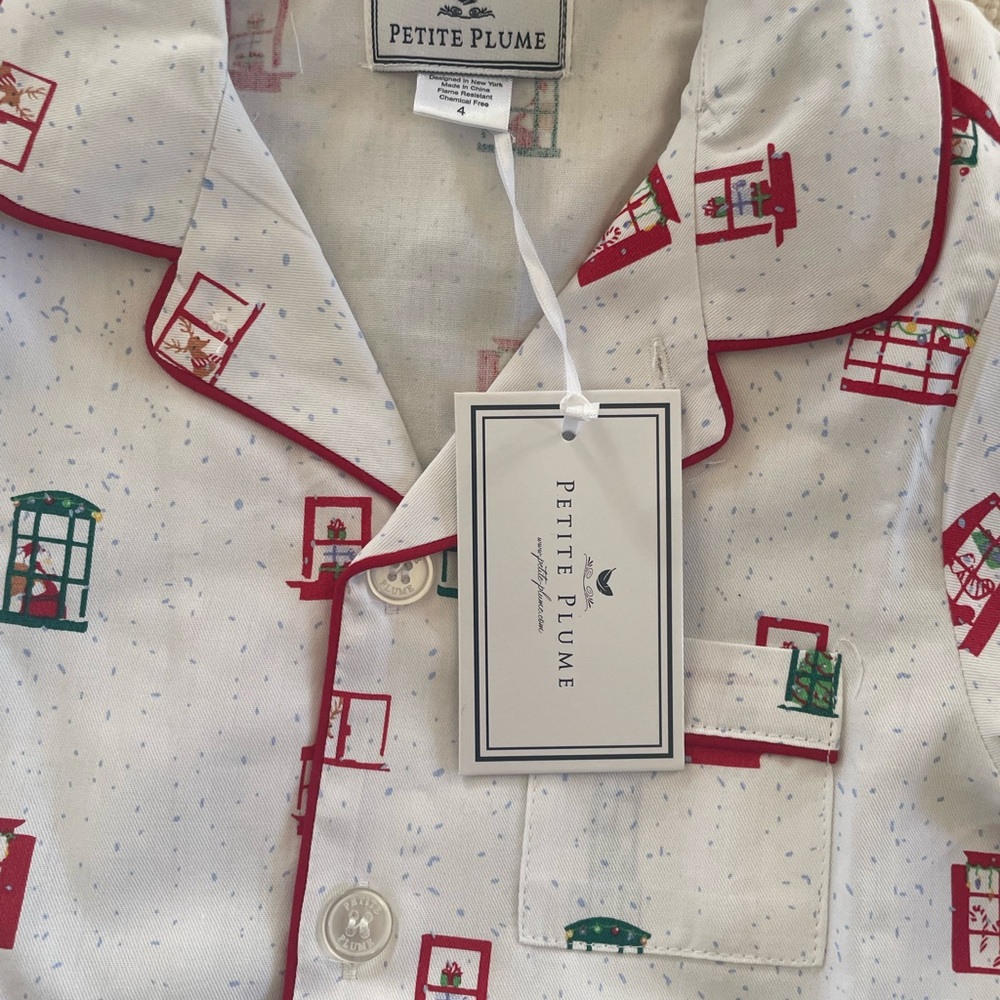 Petite Plume Kids Pajama Set - White with Red and Green Accents
